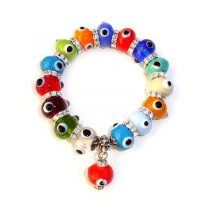 Multi-Color Expendable Bead Evil Eye Charm Bracelet