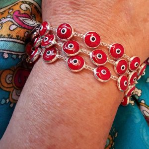 Classic Red Opaque Sterling Silver Evil Eye Bracelet