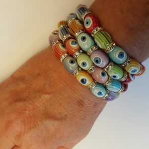 Multicolor Expendable Oval CZ Evil Eye Bracelet