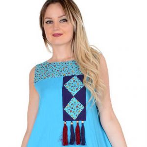 Trendy Navy Blue and Turquoise Boho Sun Dress